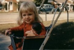 Photo of our Founder in an early Car Seat/Stroller Combination